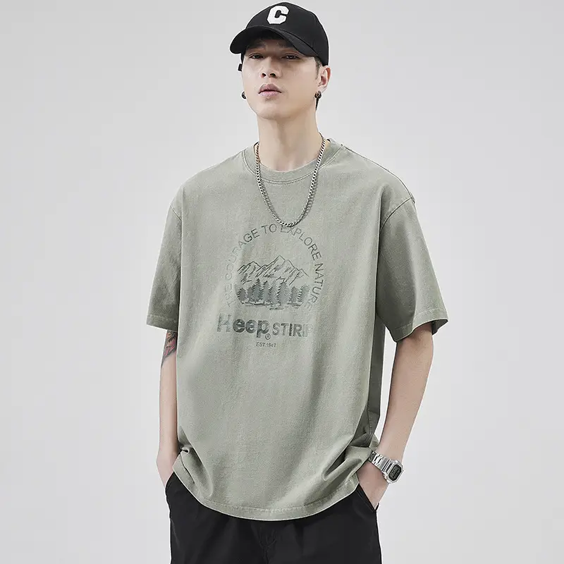 Men's Pure Cotton Summer T-Shirt Orange Loose Crewneck — feature 6