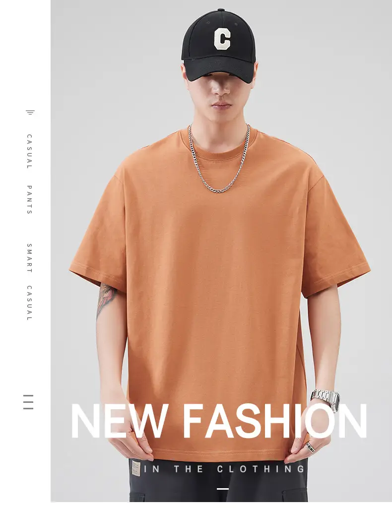 Men's Pure Cotton Summer T-Shirt Orange Loose Crewneck — feature 62