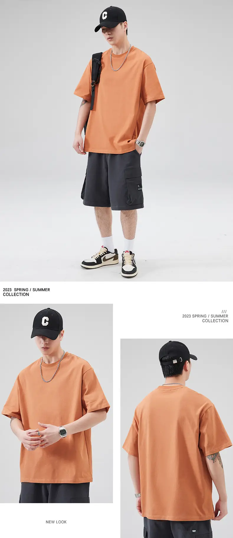 Men's Pure Cotton Summer T-Shirt Orange Loose Crewneck — feature 68