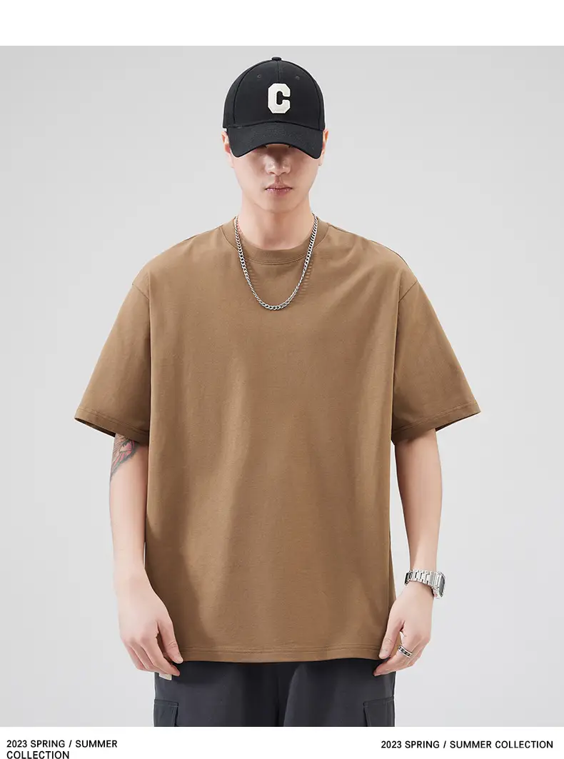 Men's Pure Cotton Summer T-Shirt Orange Loose Crewneck — feature 69