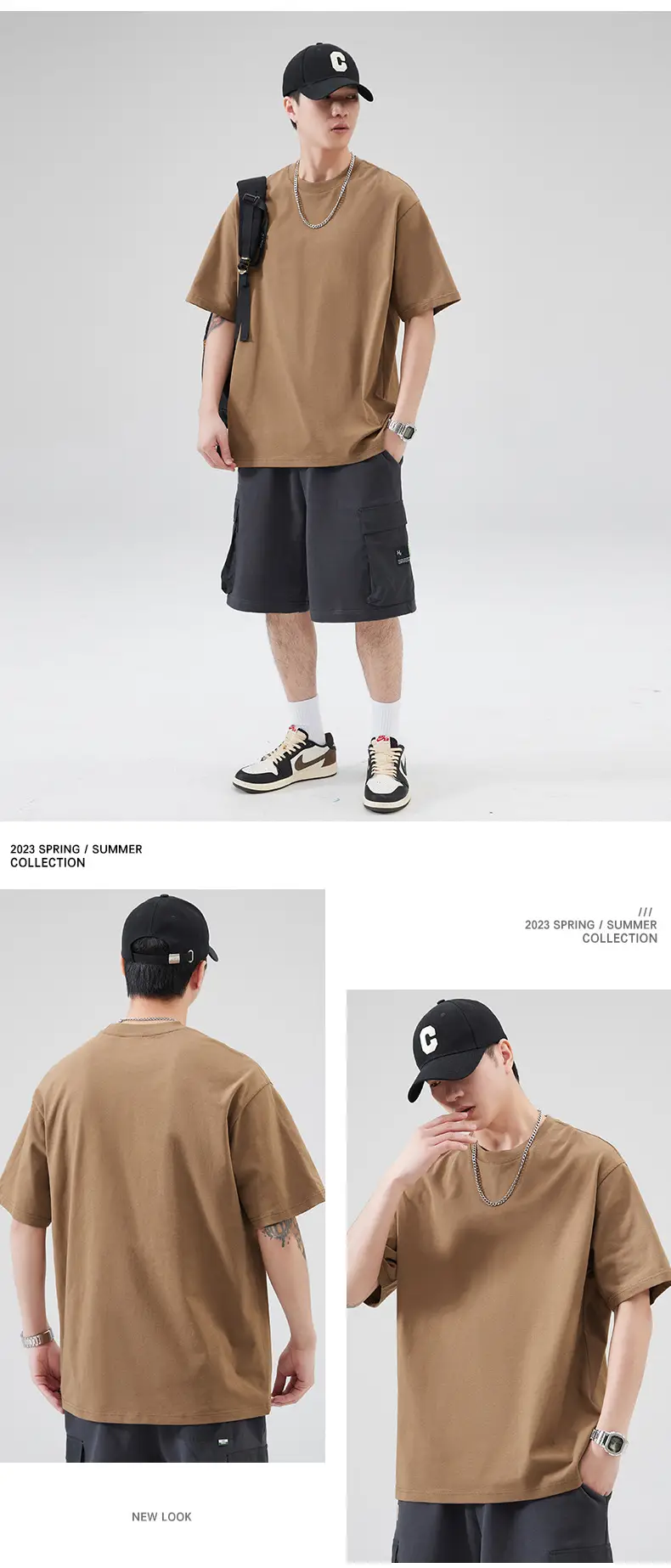 Men's Pure Cotton Summer T-Shirt Orange Loose Crewneck — feature 70