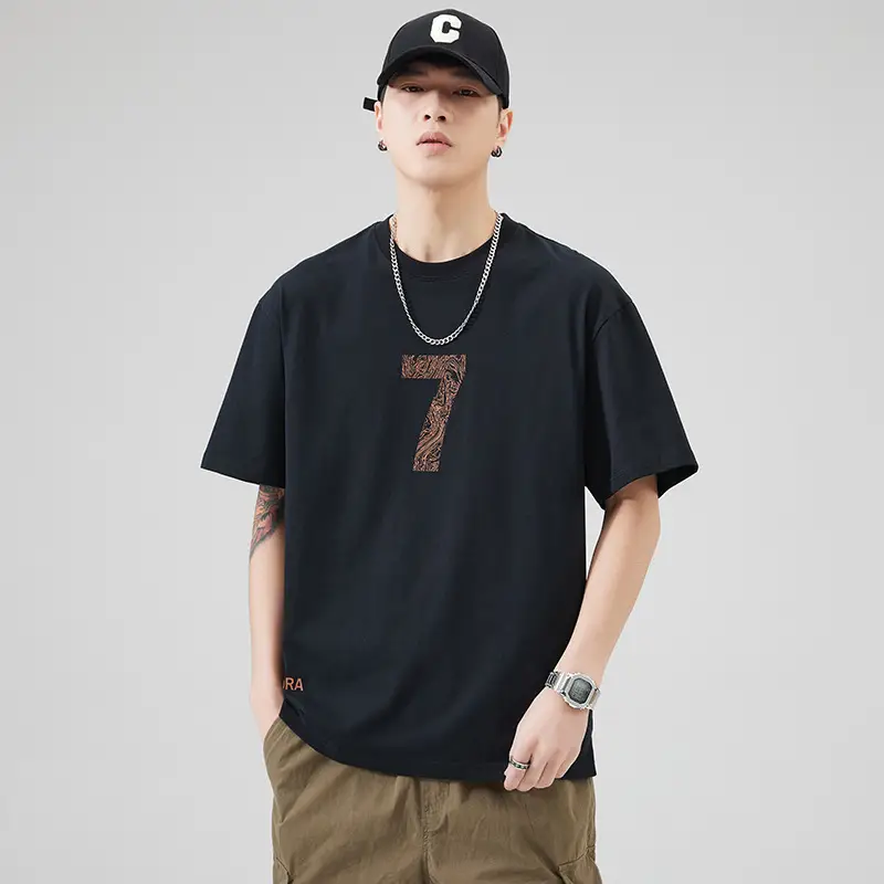 Men's Pure Cotton Summer T-Shirt Orange Loose Crewneck — feature 8