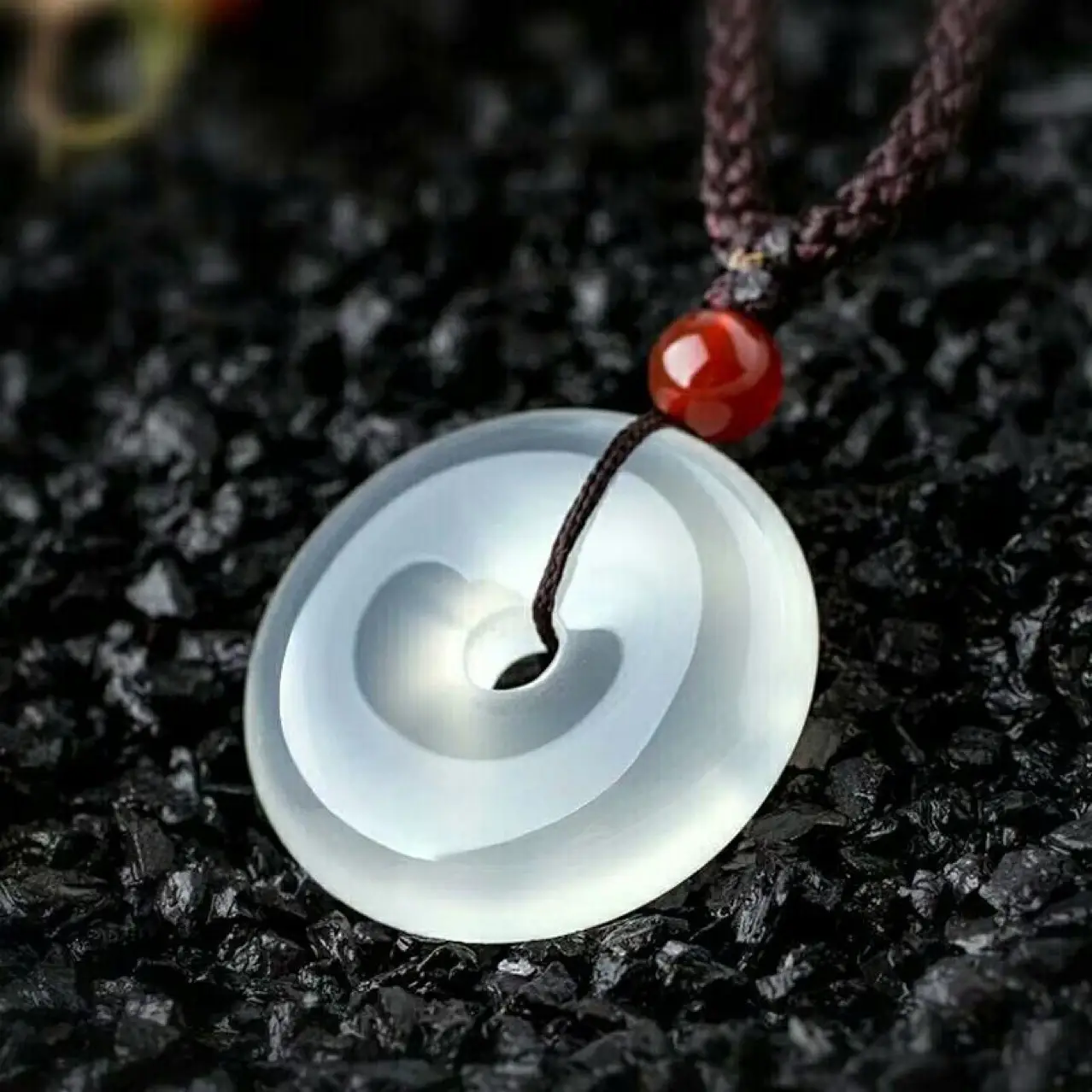 White Agate Pendant with Red Bead Necklace - Image 3