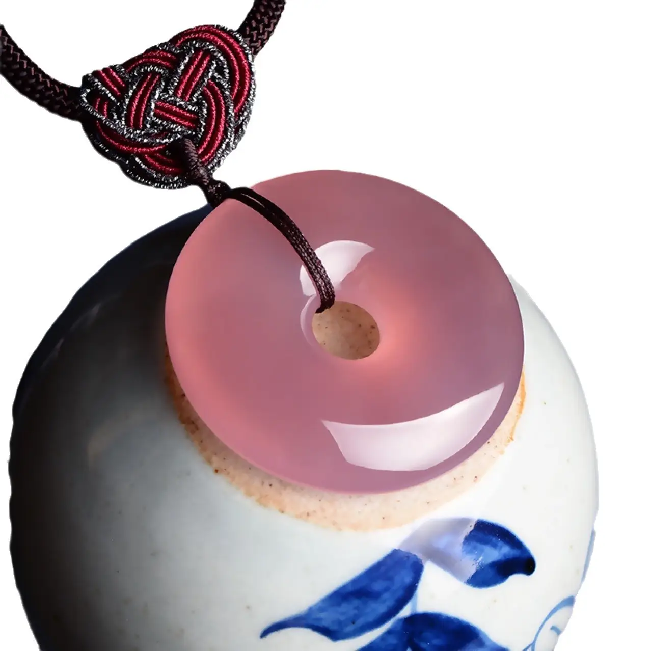 White Agate Pendant with Red Bead Necklace - Image 5
