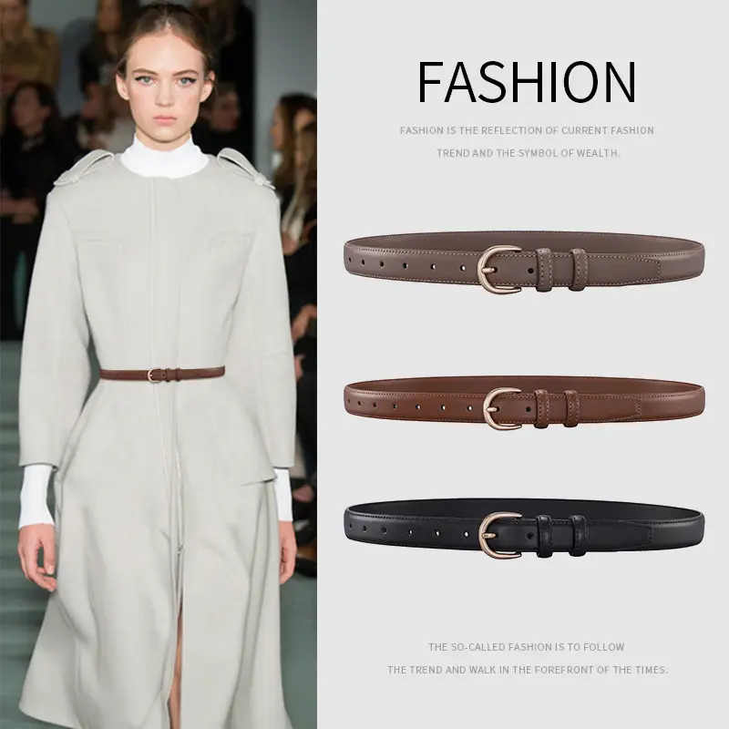 Women's Real Cowhide Belt with Metal Buckle - Brown, Beige, Black - Image 6