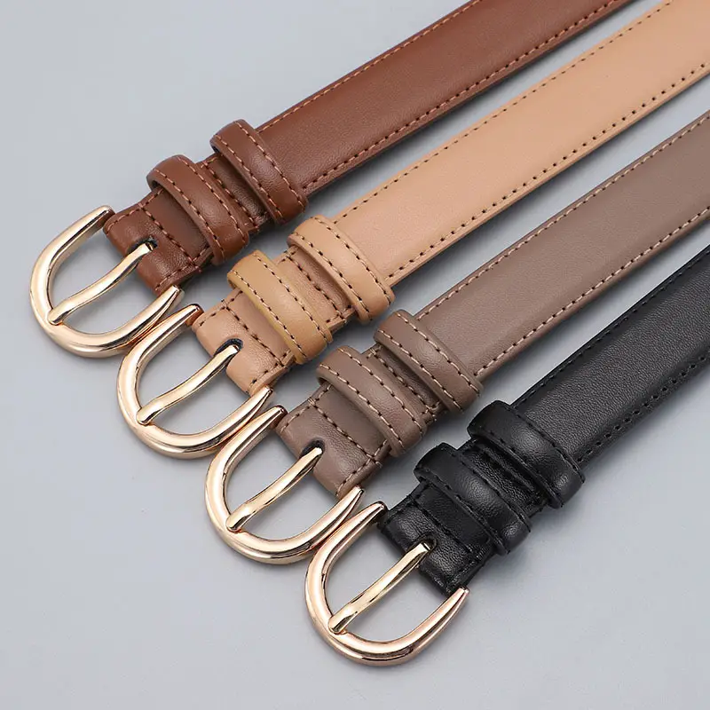 Women's Real Cowhide Belt with Metal Buckle - Brown, Beige, Black - Image 7