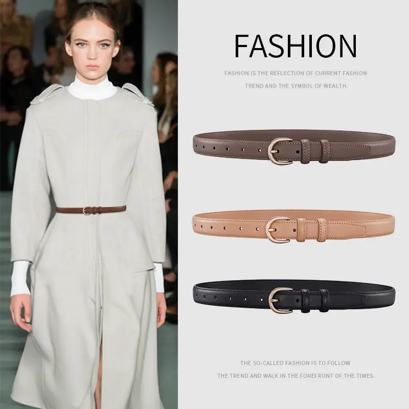 Women's Real Cowhide Belt with Metal Buckle - Brown, Beige, Black - Image 8