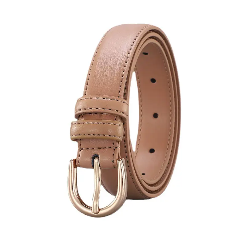 Women's Real Cowhide Belt with Metal Buckle - Brown, Beige, Black - Image 9