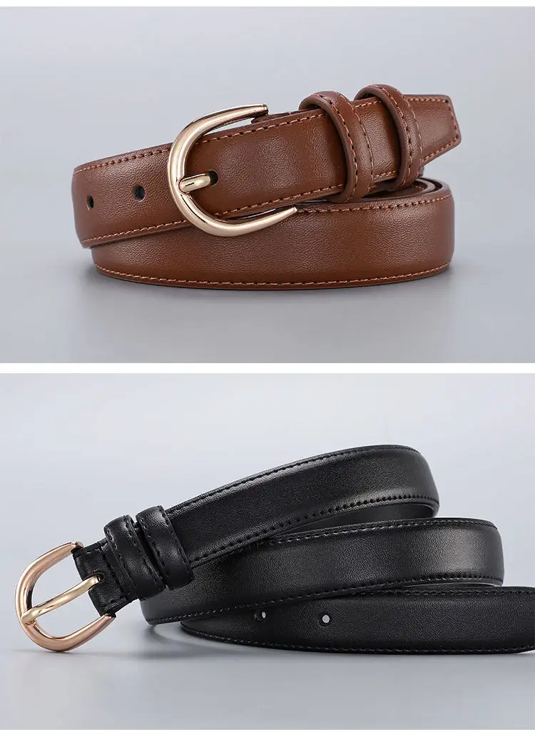 Women's Real Cowhide Belt with Metal Buckle - Brown, Beige, Black β feature 15