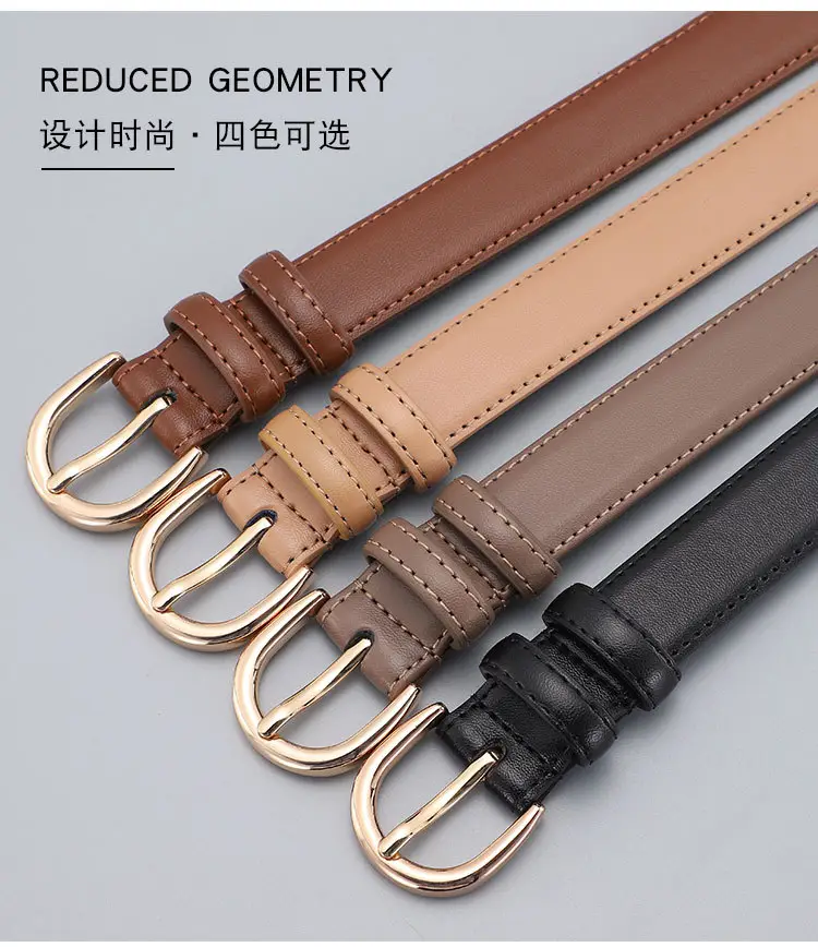 Women's Real Cowhide Belt with Metal Buckle - Brown, Beige, Black β feature 2