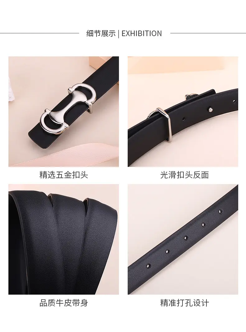 Women's Navy Blue Anchor Buckle Belt with Smooth Cowhide Leather — feature 11