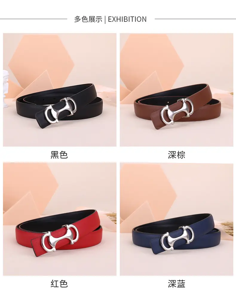 Women's Navy Blue Anchor Buckle Belt with Smooth Cowhide Leather — feature 12