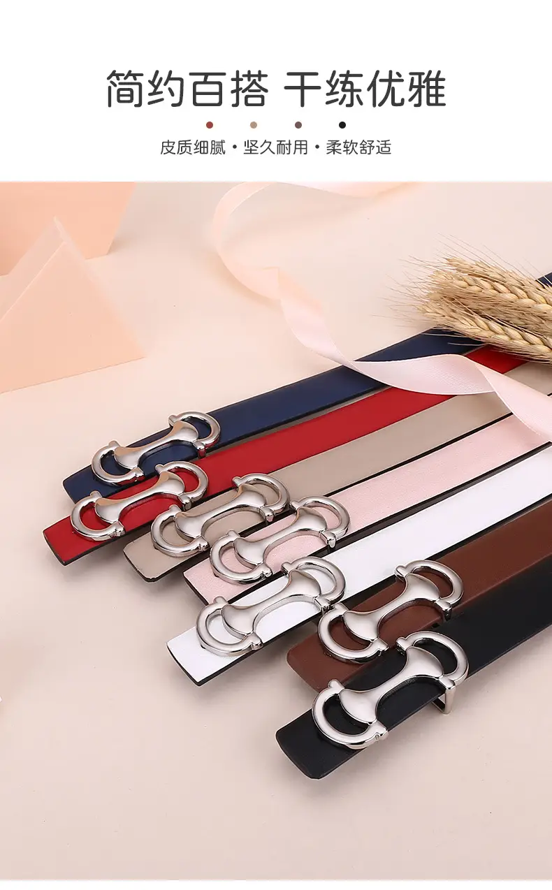 Women's Navy Blue Anchor Buckle Belt with Smooth Cowhide Leather — feature 2
