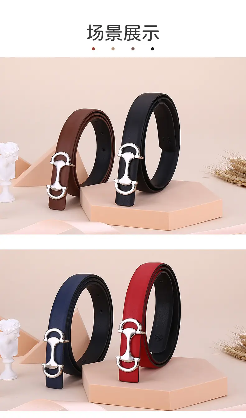 Women's Navy Blue Anchor Buckle Belt with Smooth Cowhide Leather — feature 7