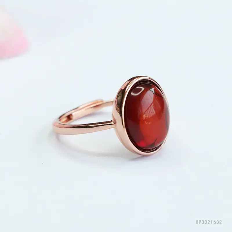 Guan Yu S925 Silver Inlaid Natural Amber Ring - Image 4