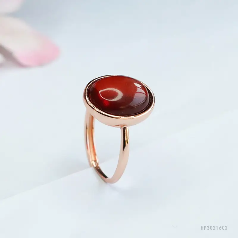 Guan Yu S925 Silver Inlaid Natural Amber Ring - Image 5