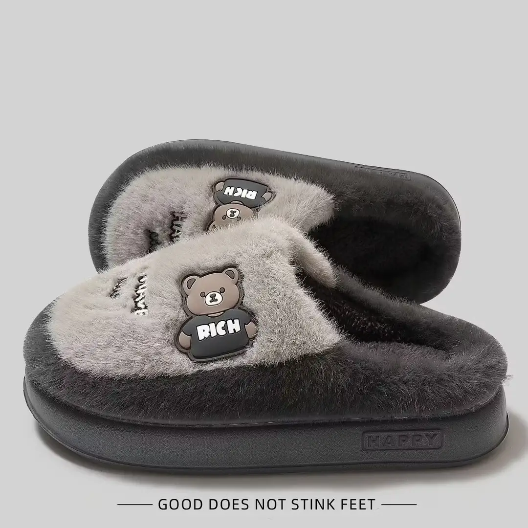Cotton Slippers for Men and Women, Couple Style, Winter Fleece-Lined Warm Maternity Slippers, Indoor Home Slippers for Men, Cute Fluffy Cotton Slippers