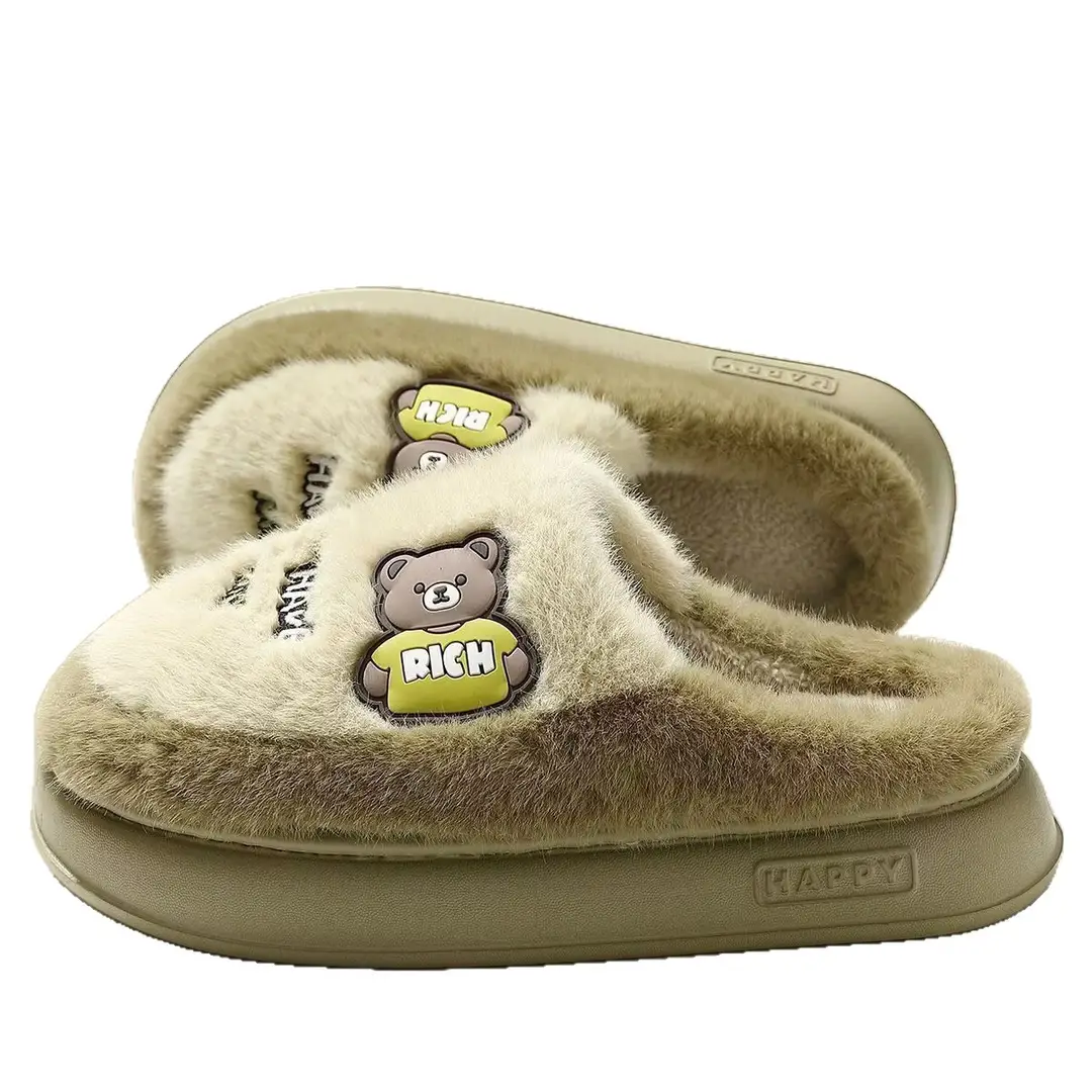 Cotton Slippers for Men and Women, Couple Style, Winter Fleece-Lined Warm Maternity Slippers, Indoor Home Slippers for Men, Cute Fluffy Cotton Slippers
