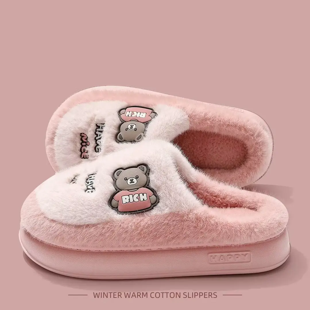 Cotton Slippers for Men and Women, Couple Style, Winter Fleece-Lined Warm Maternity Slippers, Indoor Home Slippers for Men, Cute Fluffy Cotton Slippers