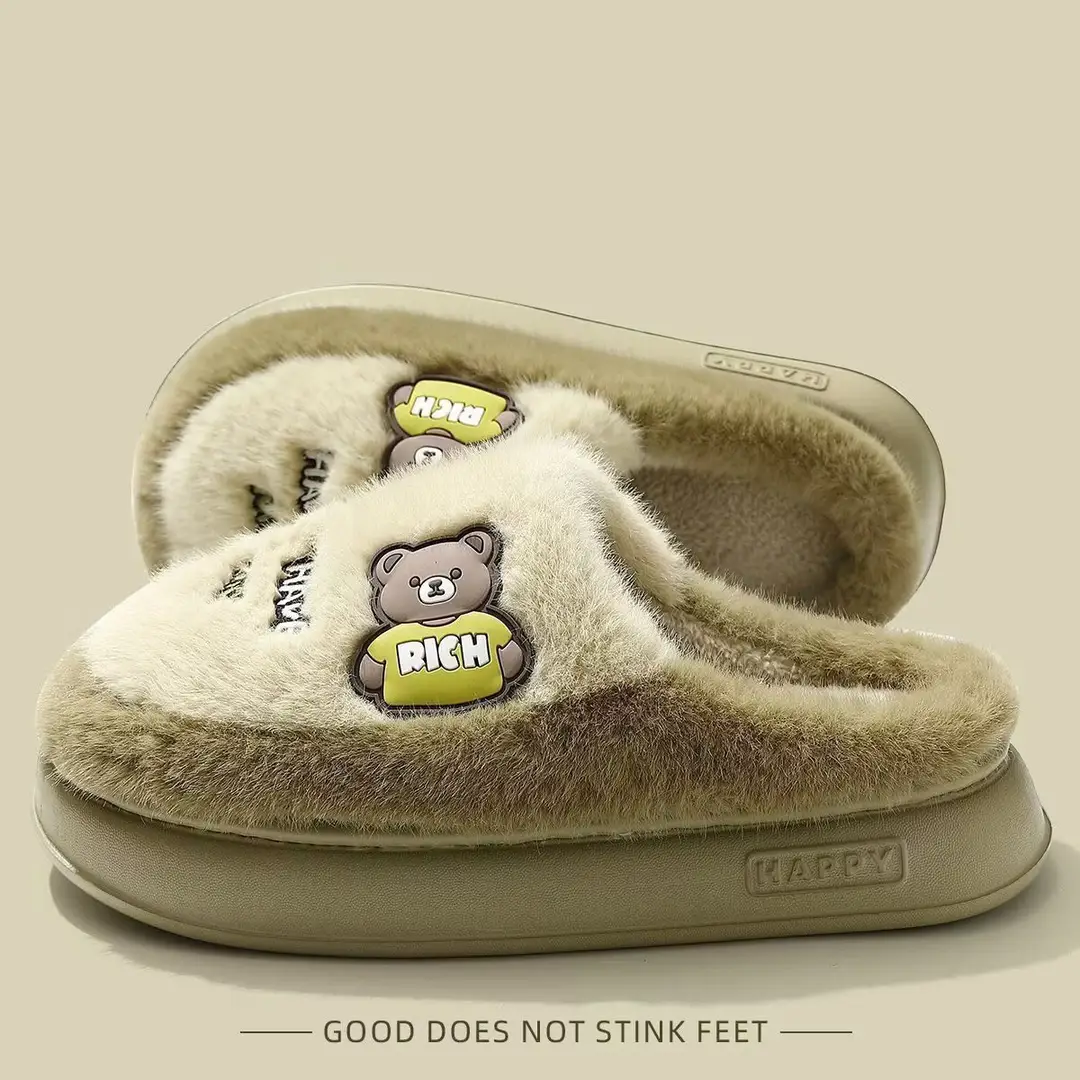 Cotton Slippers for Men and Women, Couple Style, Winter Fleece-Lined Warm Maternity Slippers, Indoor Home Slippers for Men, Cute Fluffy Cotton Slippers