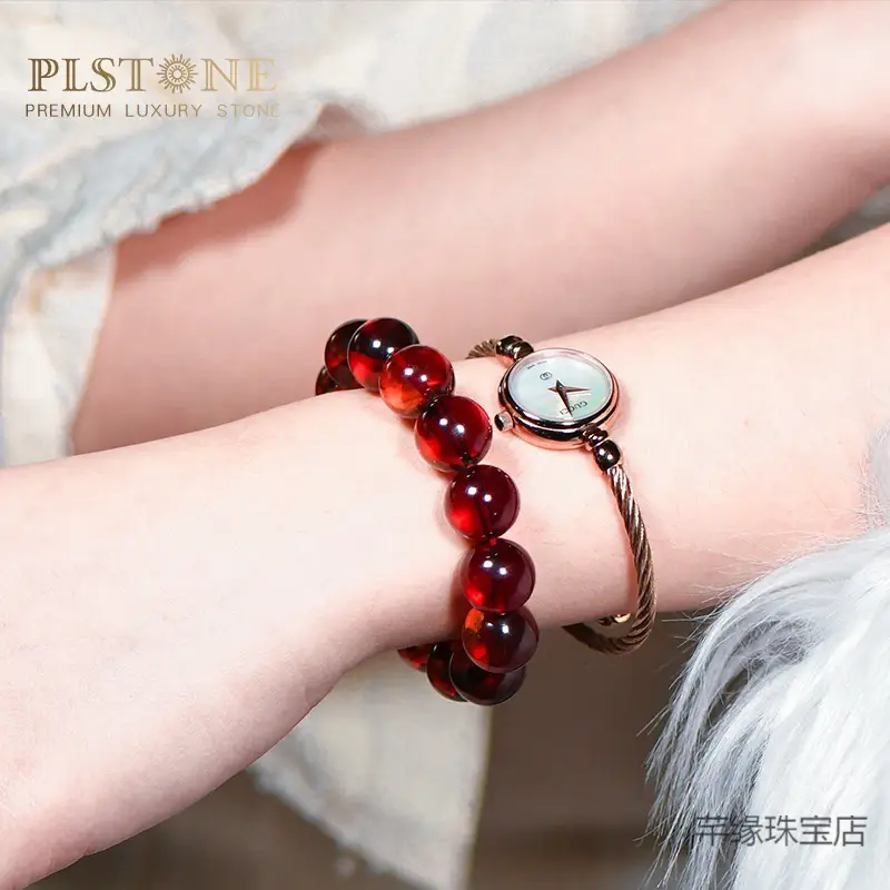 Women's Burmese Amber Bracelet with Watch Set