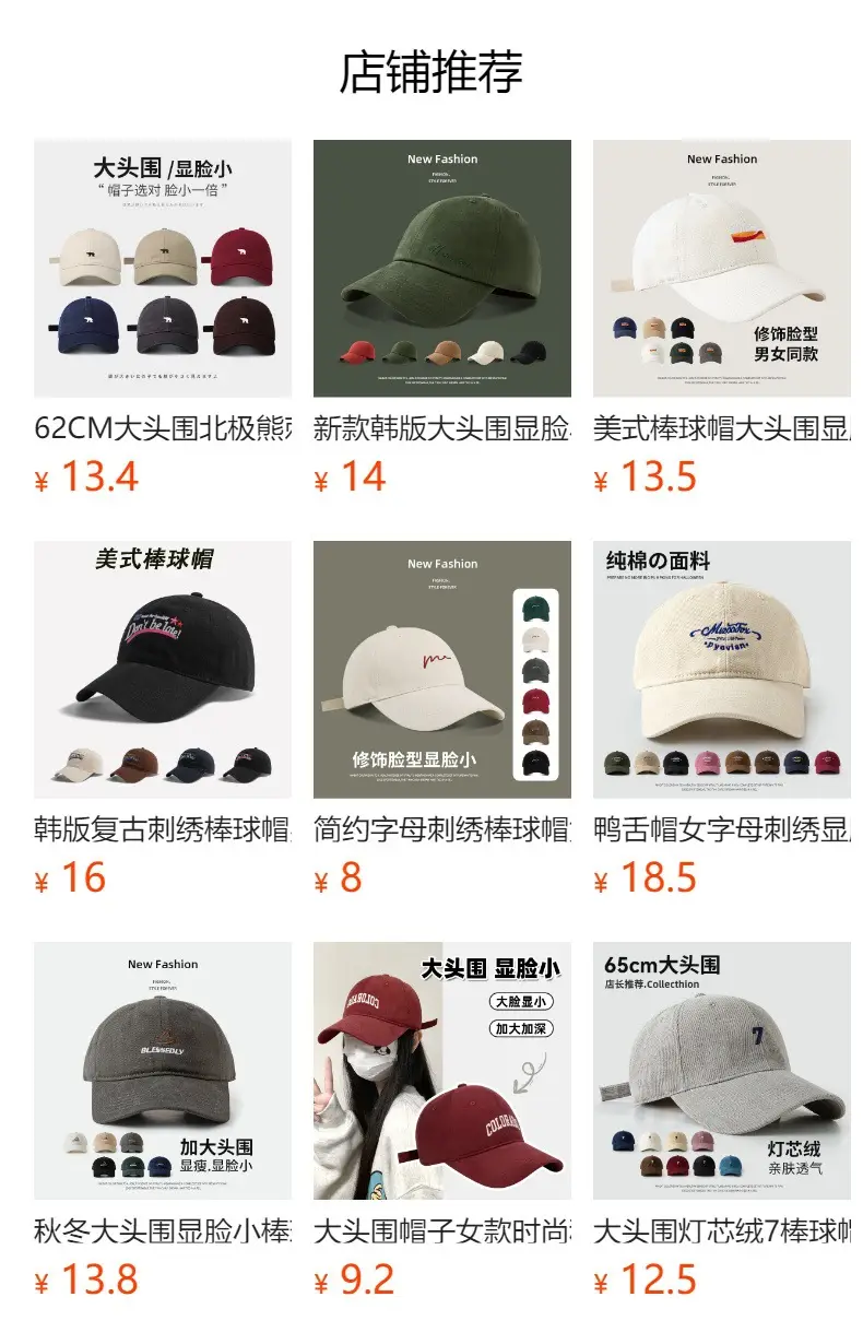 Women's Big Head Baseball Cap K-Style Adjustable 60-65cm — feature 1