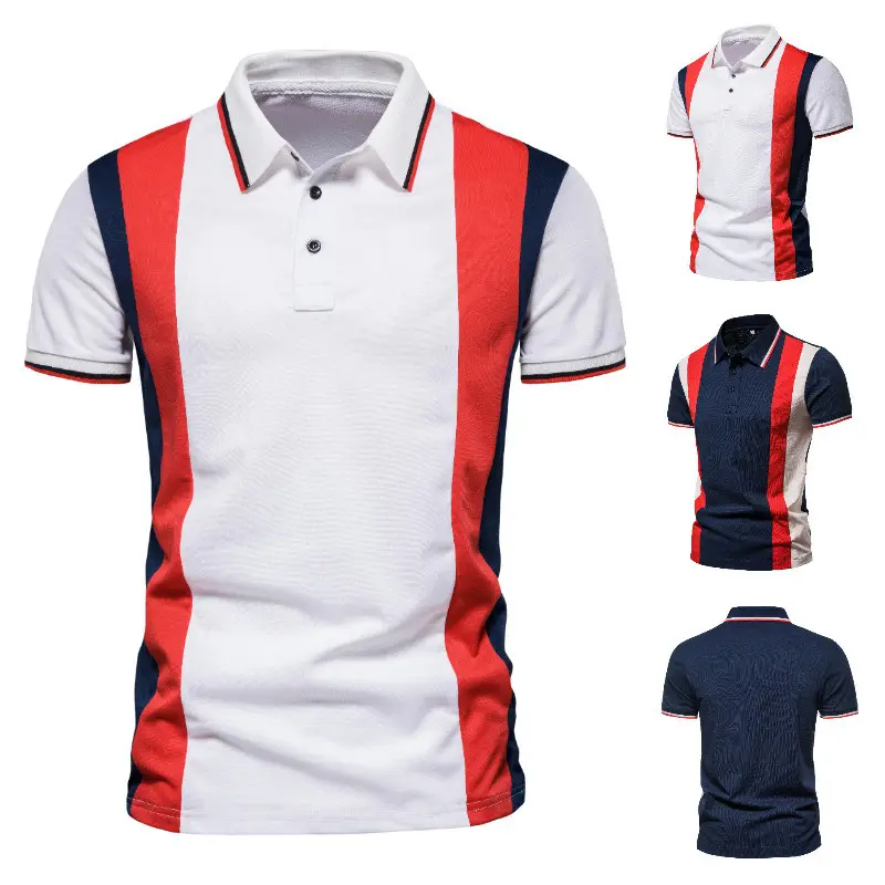 Men White Short Sleeve Polo Shirt with Striped Sleeves - Image 4