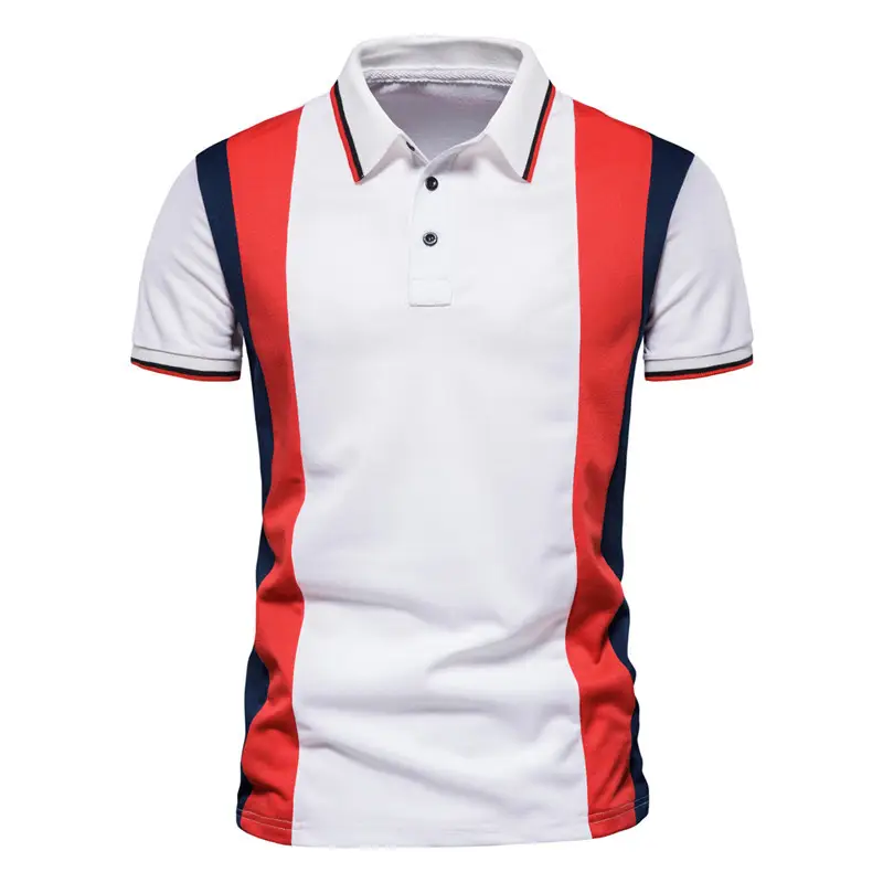 Men White Short Sleeve Polo Shirt with Striped Sleeves - Image 5