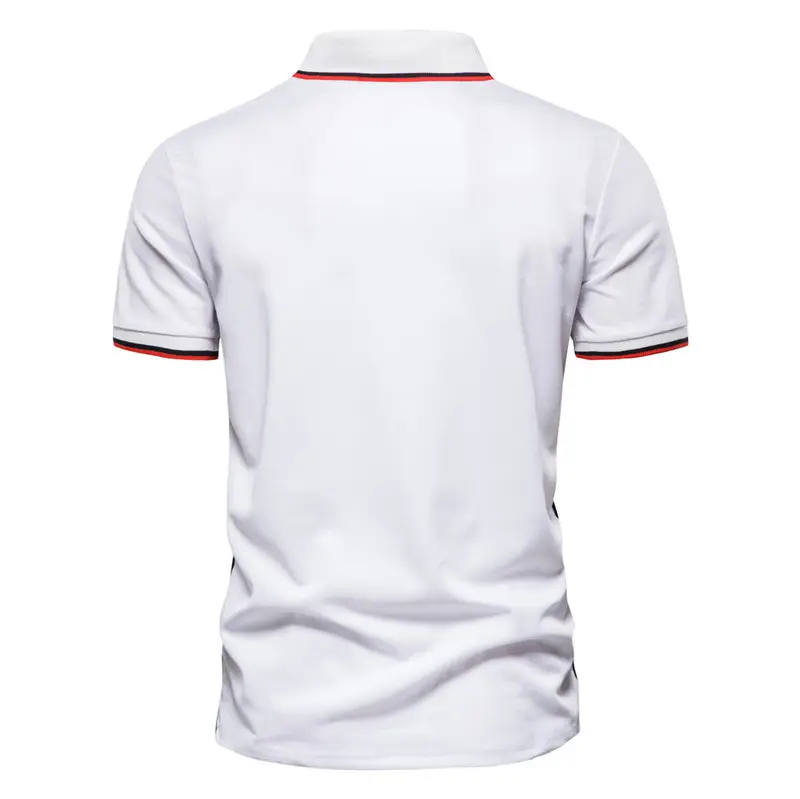 Men White Short Sleeve Polo Shirt with Striped Sleeves - Image 7