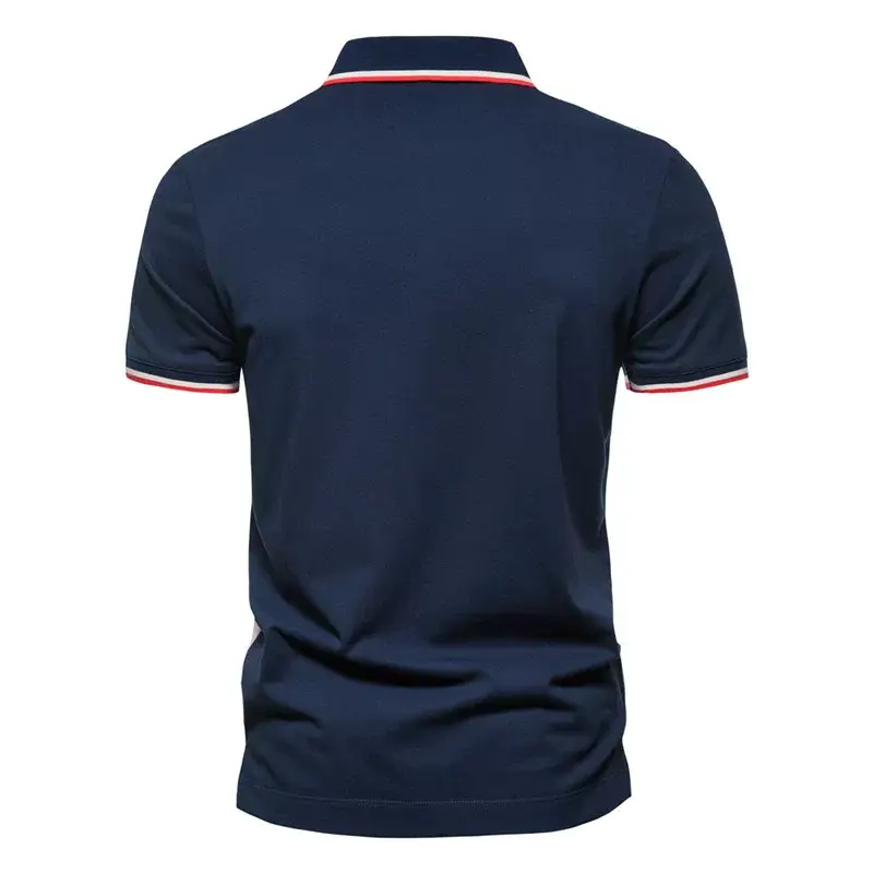 Men White Short Sleeve Polo Shirt with Striped Sleeves — feature 7
