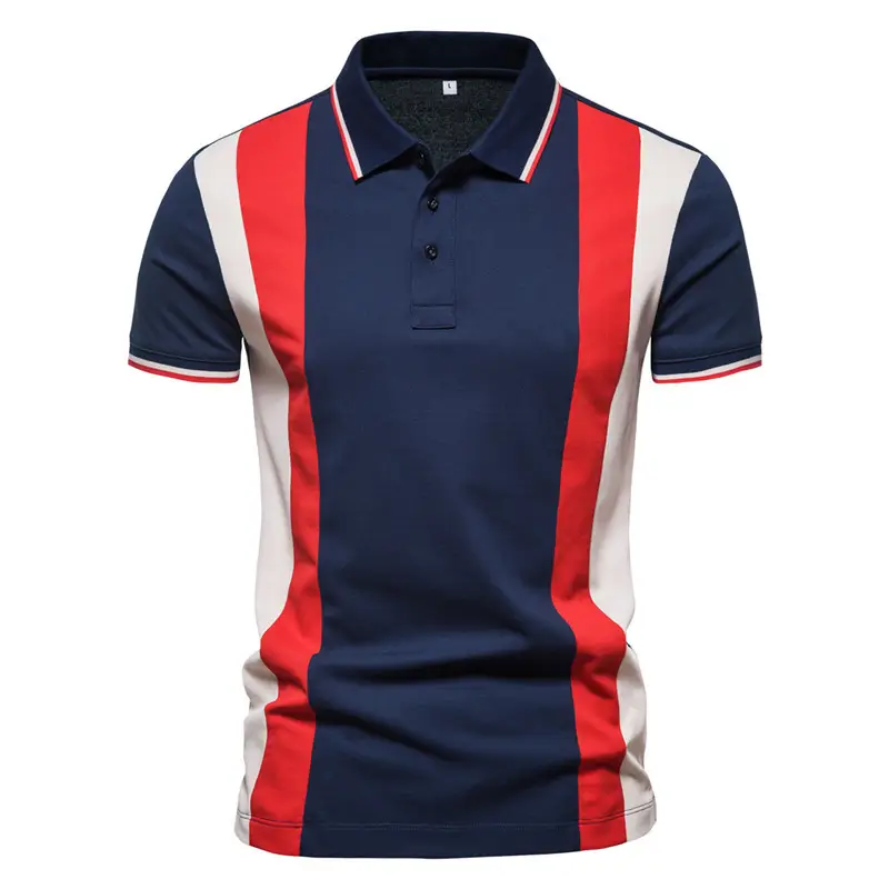 Men White Short Sleeve Polo Shirt with Striped Sleeves - Image 2