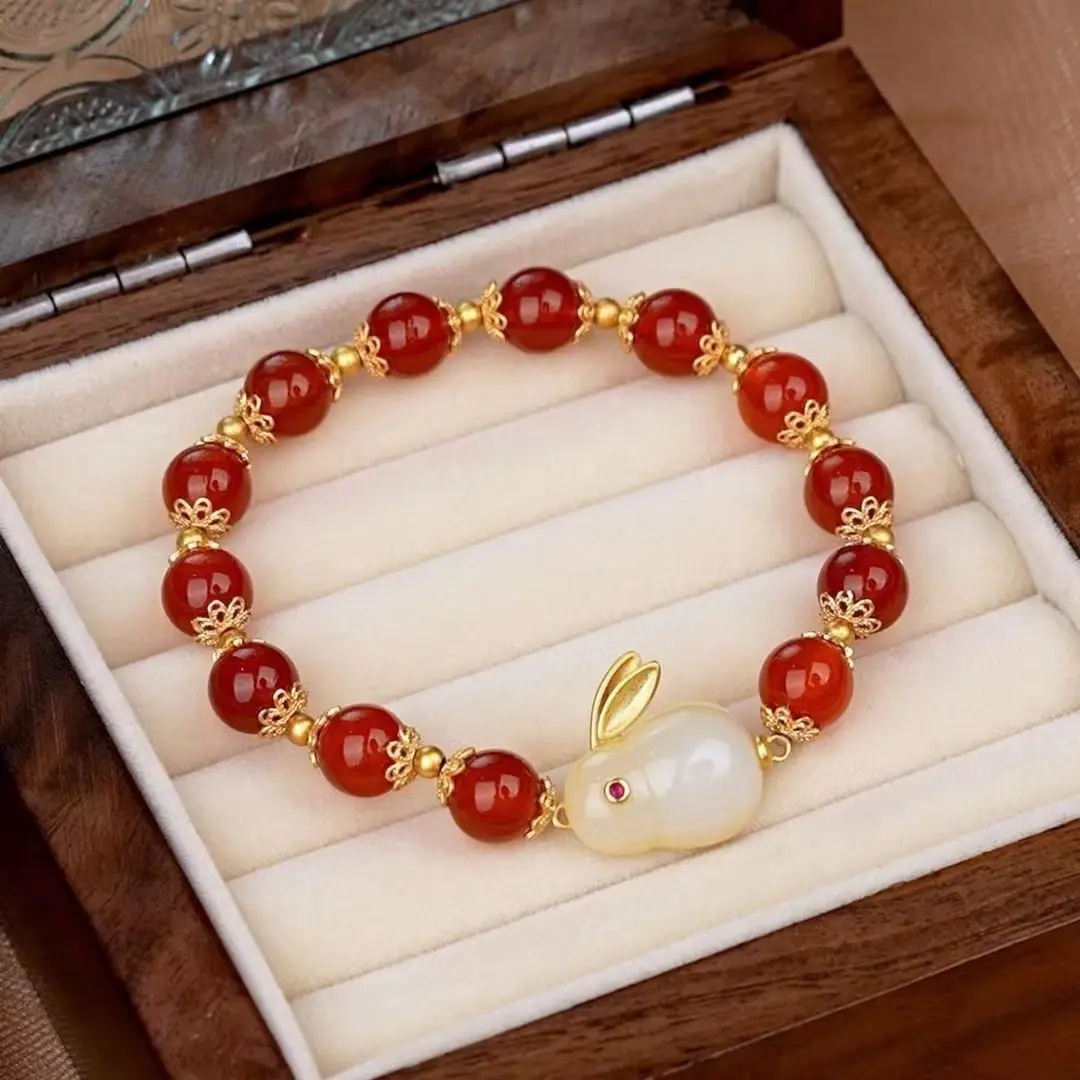 Natural Hetian Jade Rabbit Bracelet for Women - Image 4