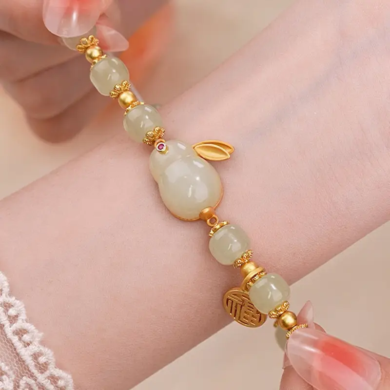 Natural Hetian Jade Rabbit Bracelet for Women - Image 5
