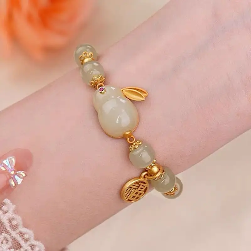 Natural Hetian Jade Rabbit Bracelet for Women - Image 6