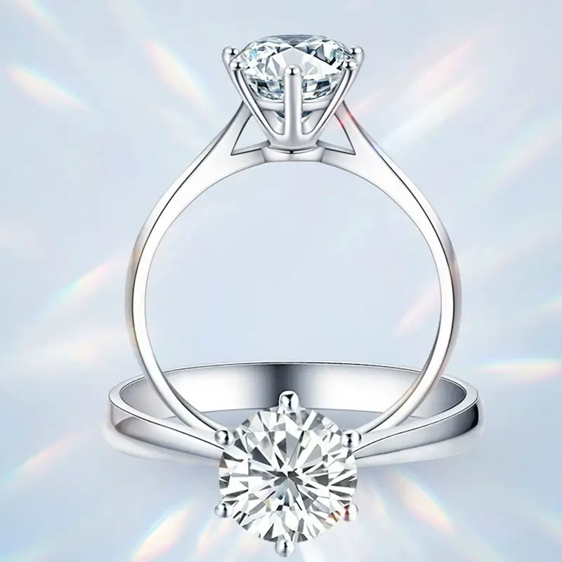 Clearance Mosan Diamond Ring Women's Platinum Six Claw Design — feature 2