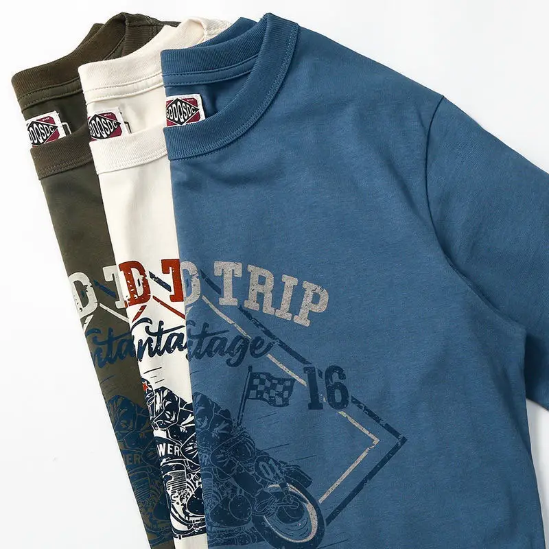 Men Blue Motorcycle Printed T-Shirt with Guochao Bag - Image 8