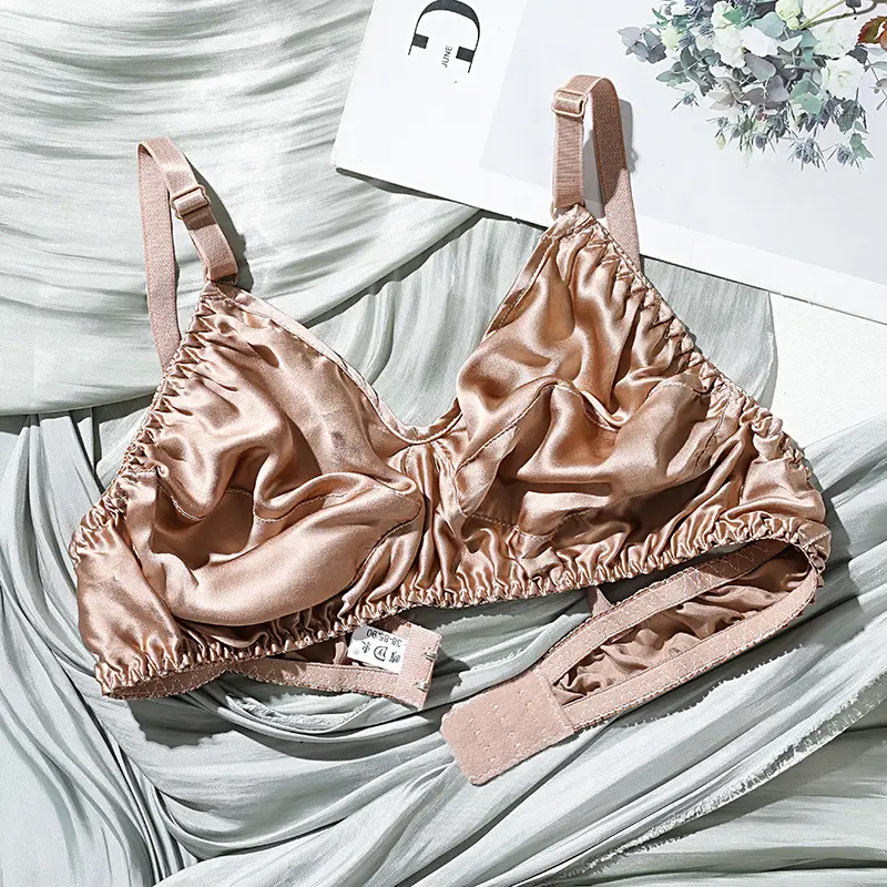 Silk Bra No Sponge No Steel Ring Thin Mulberry Silk Bra Seamless Underwear Women's Large Size Breathable Silk Bra