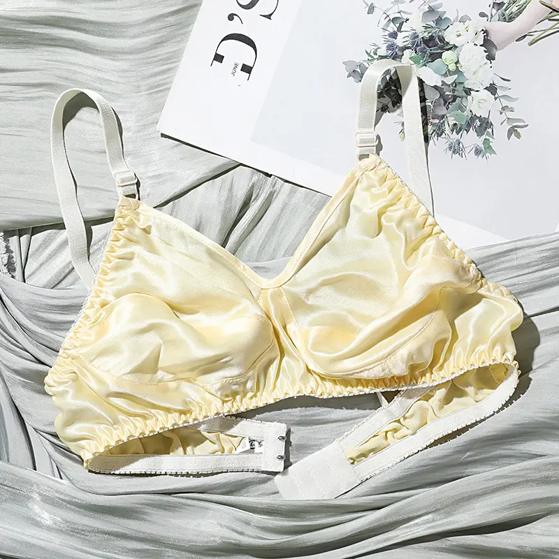 Silk Bra No Sponge No Steel Ring Thin Mulberry Silk Bra Seamless Underwear Women's Large Size Breathable Silk Bra
