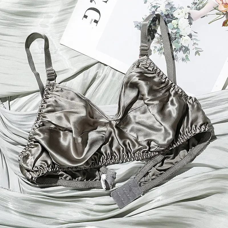 Silk Bra No Sponge No Steel Ring Thin Mulberry Silk Bra Seamless Underwear Women's Large Size Breathable Silk Bra