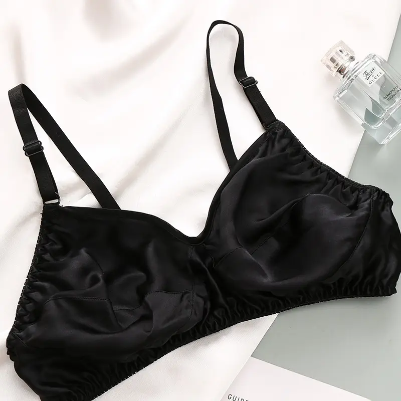 Silk Bra No Sponge No Steel Ring Thin Mulberry Silk Bra Seamless Underwear Women's Large Size Breathable Silk Bra