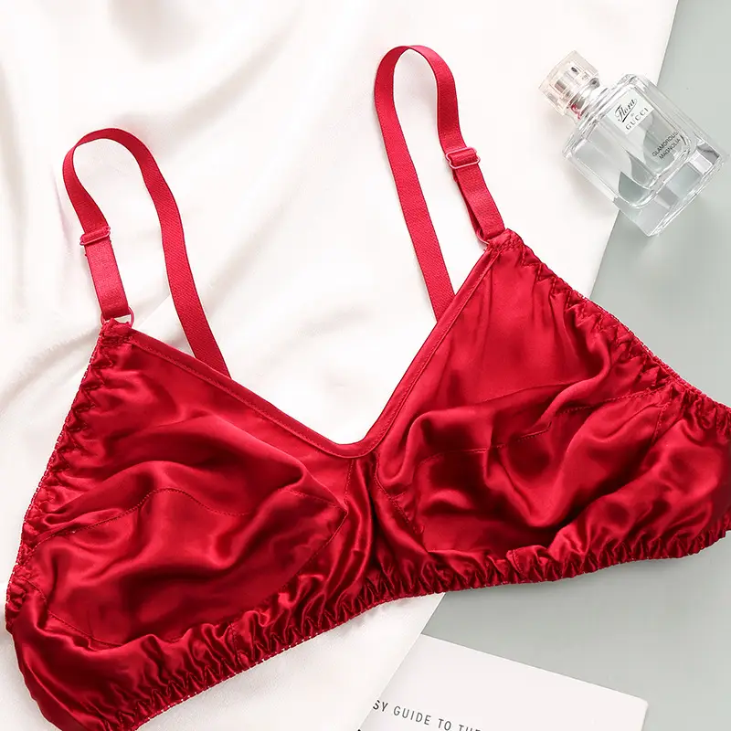Silk Bra No Sponge No Steel Ring Thin Mulberry Silk Bra Seamless Underwear Women's Large Size Breathable Silk Bra