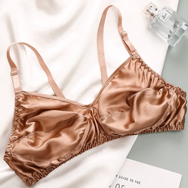 Silk Bra No Sponge No Steel Ring Thin Mulberry Silk Bra Seamless Underwear Women's Large Size Breathable Silk Bra
