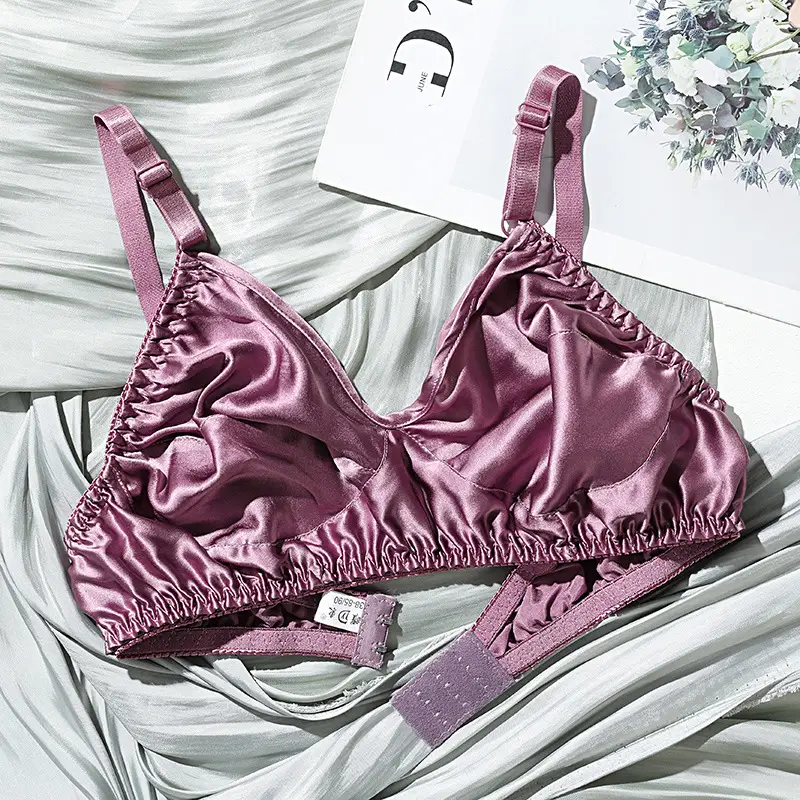Silk Bra No Sponge No Steel Ring Thin Mulberry Silk Bra Seamless Underwear Women's Large Size Breathable Silk Bra