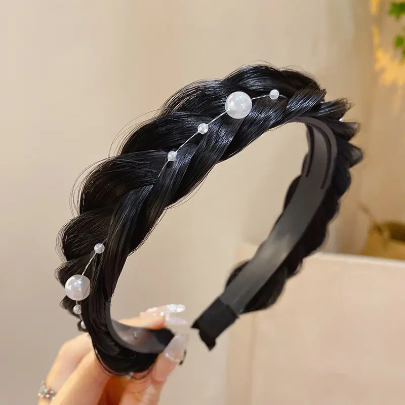 Pearl Fishbone Braided Pearl Hair Hoop Women