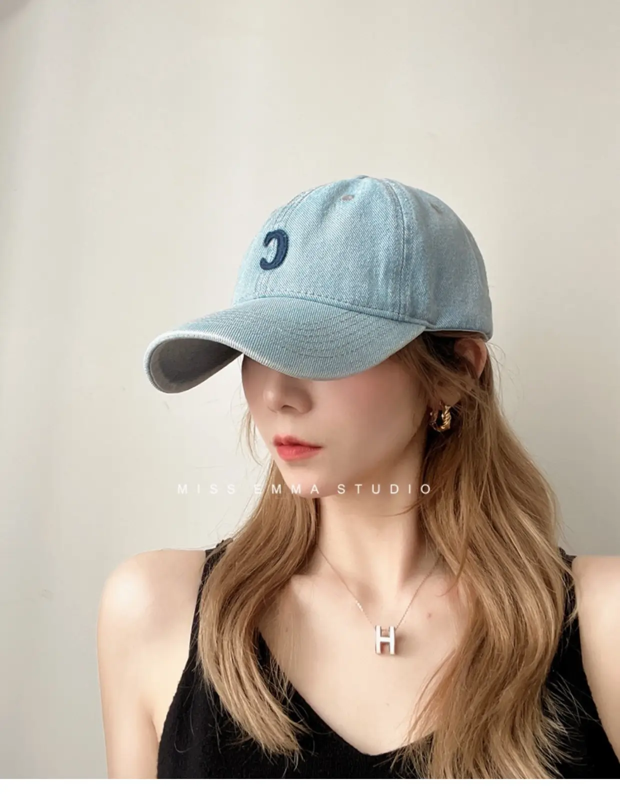 Men Retro Denim Letter C Baseball Cap Sunshade — feature 3