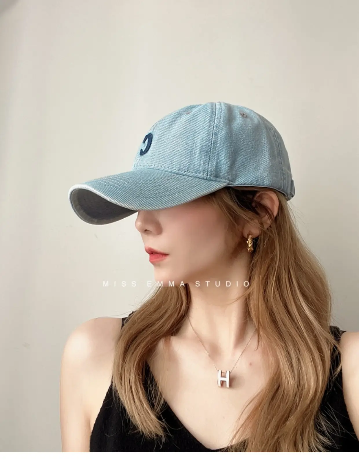 Men Retro Denim Letter C Baseball Cap Sunshade — feature 4