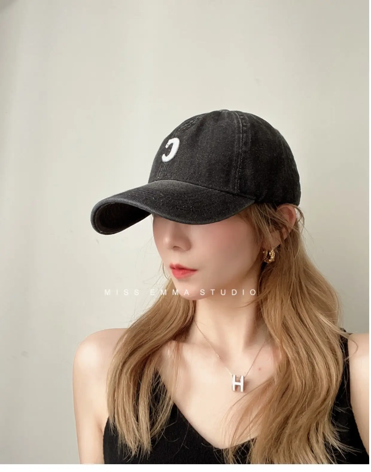 Men Retro Denim Letter C Baseball Cap Sunshade — feature 6