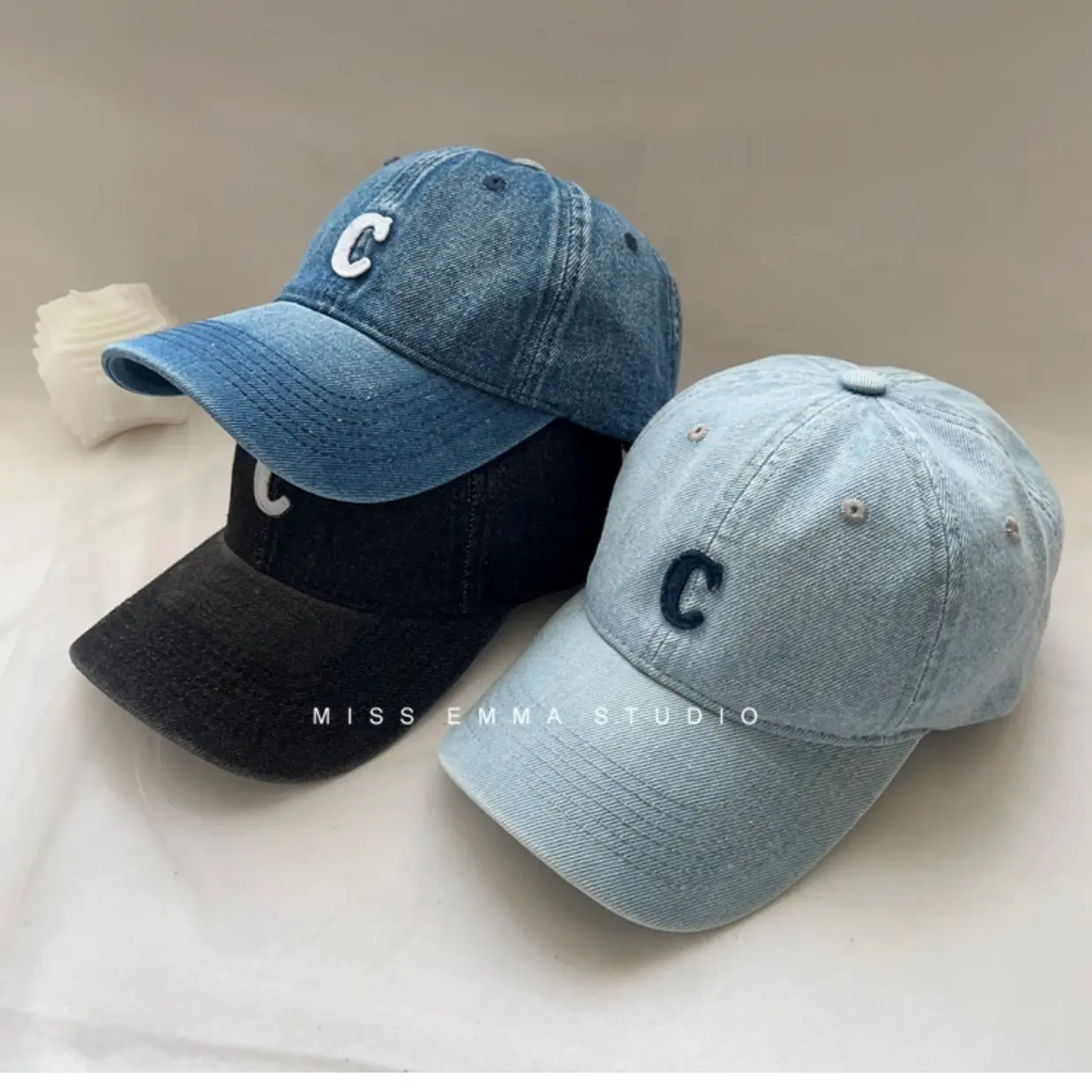 Men Retro Denim Letter C Baseball Cap Sunshade — feature 9