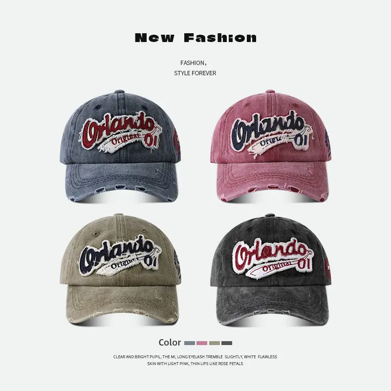 Retro Baseball Cap Women Big Head Wash Ripped Cowboy Cap - Image 6