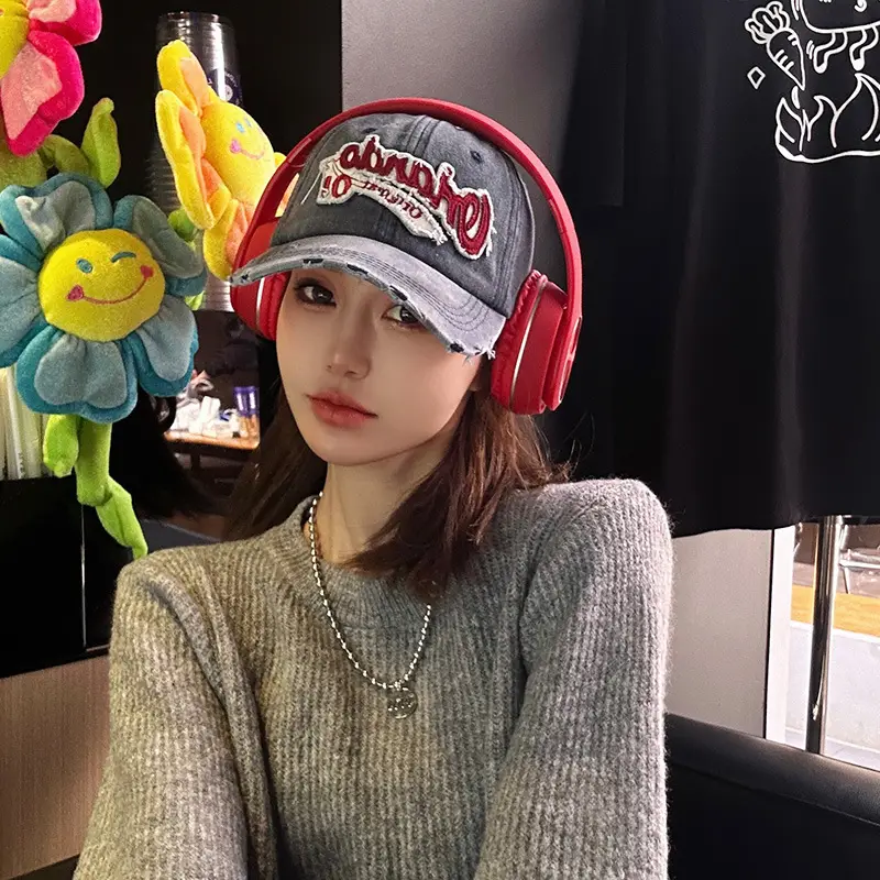 Retro Baseball Cap Women Big Head Wash Ripped Cowboy Cap - Image 7